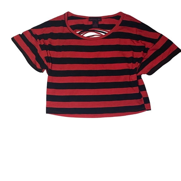 MATERIAL GIRL WOMEN’S Red and Black Striped TOP - Picture 1 of 2